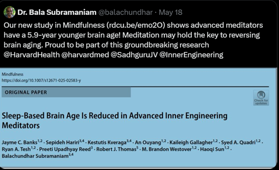Sadhguru’s Samyama Sadhana Meditation Slows Brain Aging