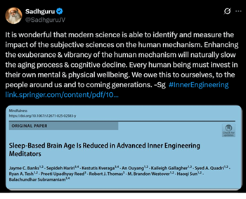 Sadhguru’s Samyama Sadhana Meditation Slows Brain Aging